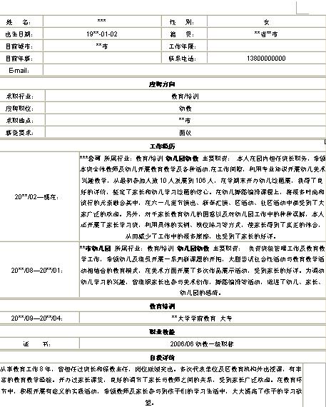 大學生標準求職簡歷模板