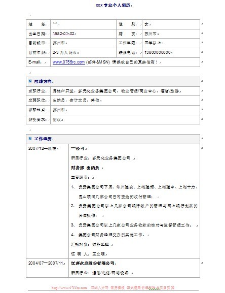 出納員、會計文員個人簡歷模板