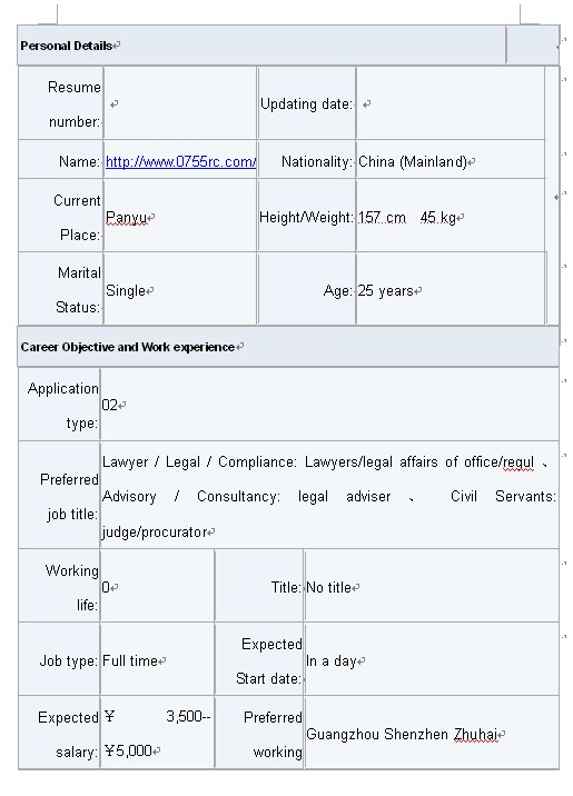 2011應屆畢業生英文簡歷模板下載