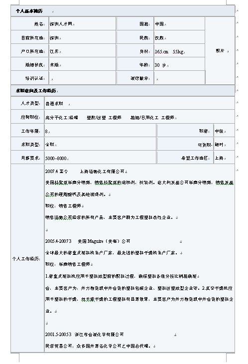 2011化工專業中英文簡歷模板下載