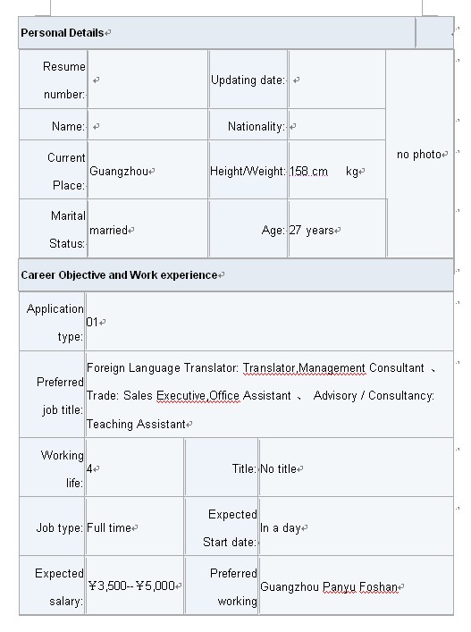 2011應屆生英文簡歷模板下載
