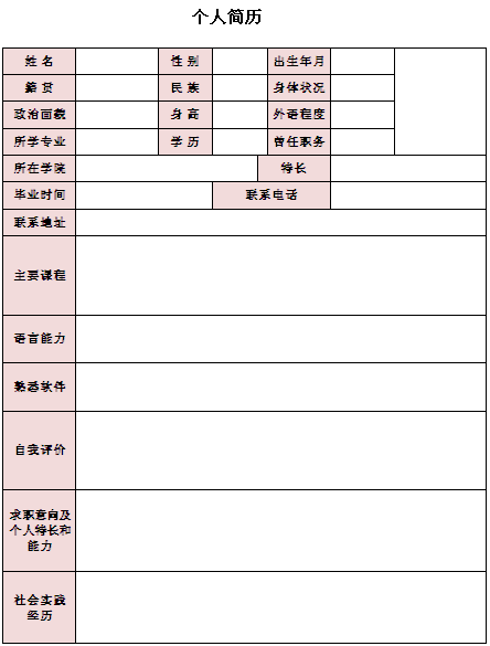 保險學專業個人簡歷表格