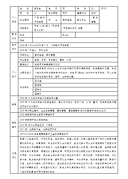 市場策劃專員個人簡歷表格