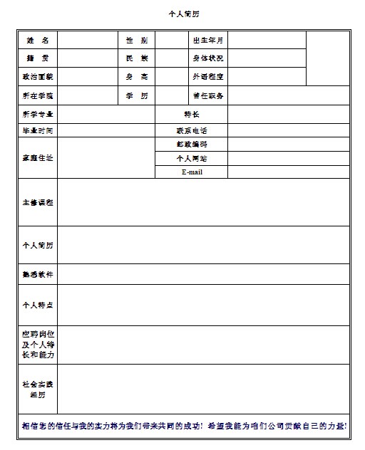 市場營銷個人簡歷表格