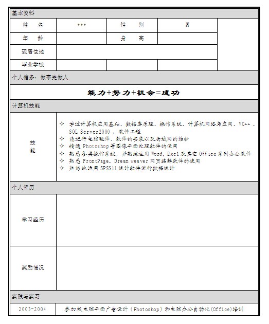 平面廣告設計個人簡歷表格
