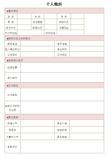心理咨詢師簡歷表格
