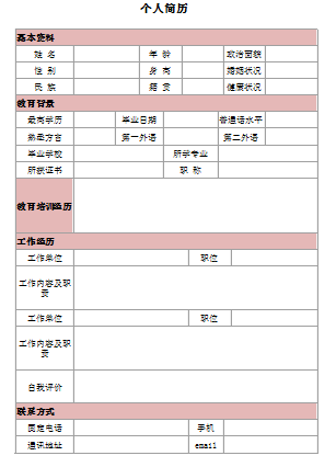 有工作經驗應屆生簡歷表格