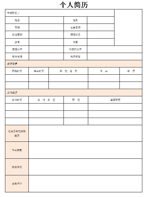 燈光師個人簡歷表格