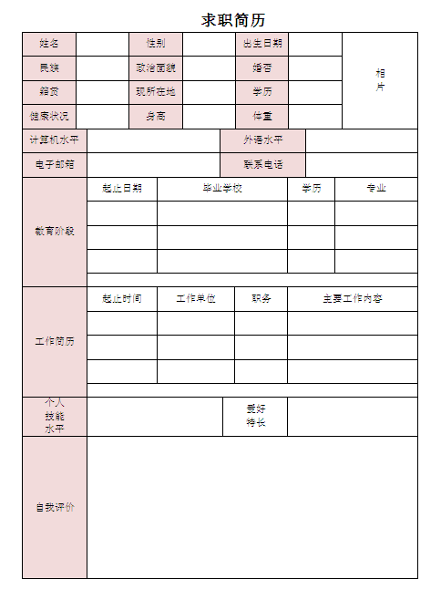 電子商務客服個人簡歷表格