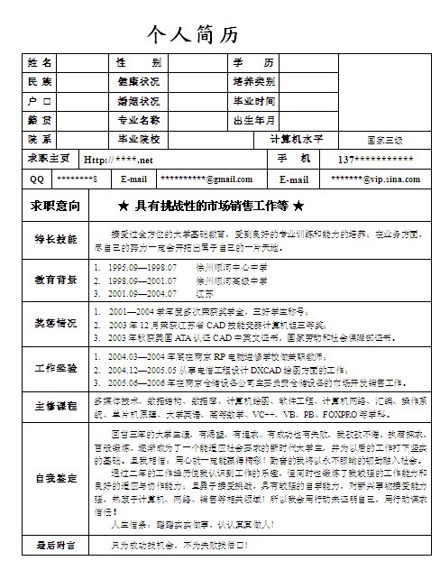 計算機軟件工程專業個人簡歷表格