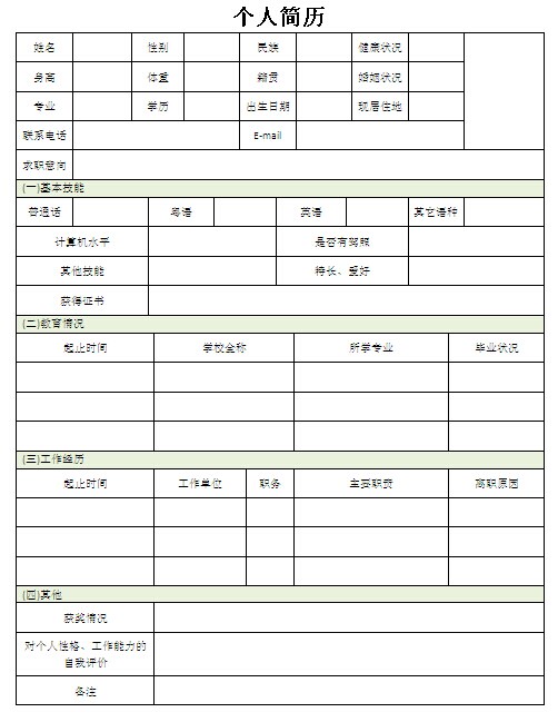 記者編輯個人簡歷表格