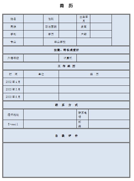 銷售代表個人簡歷表格