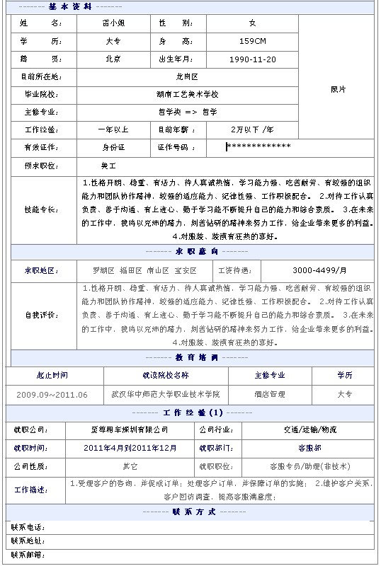 2013最新美工個人簡歷模板