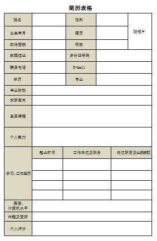 2015大學生標準簡歷表格
