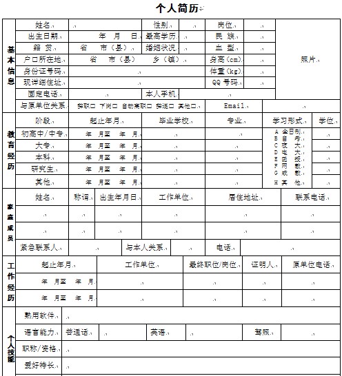 2014年最新個人求職簡歷表格