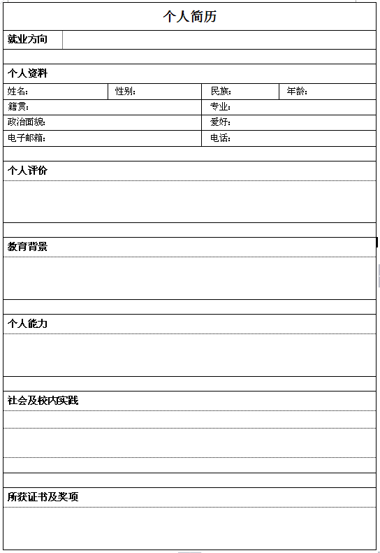?？飘厴I生個人求職簡歷表格