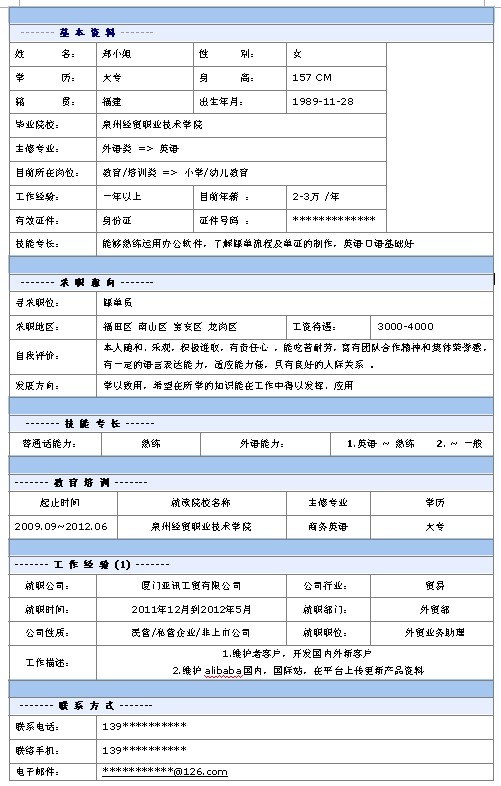 跟單員個人求職簡歷模板