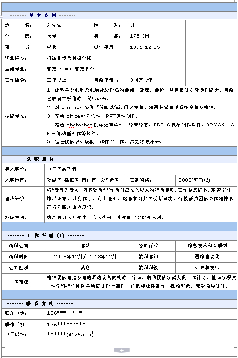 電子產品銷售員個人簡歷模板
