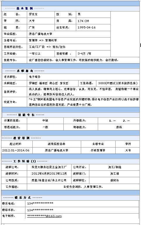 電子商務個人簡歷模板