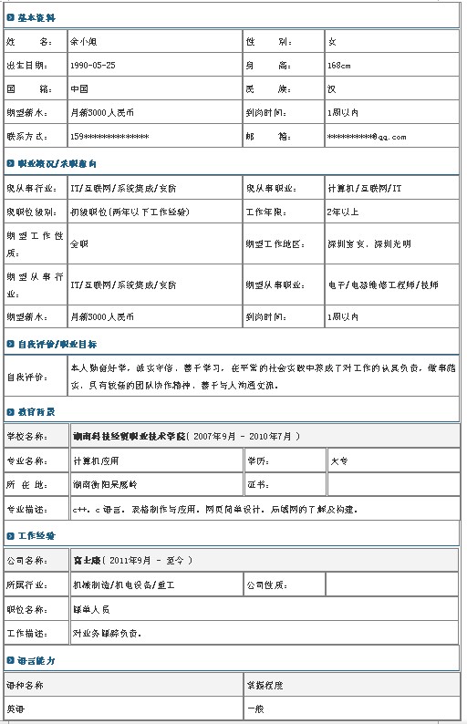 IT業個人求職簡歷模板