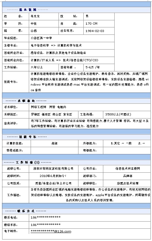 網絡工程師個人簡歷模板