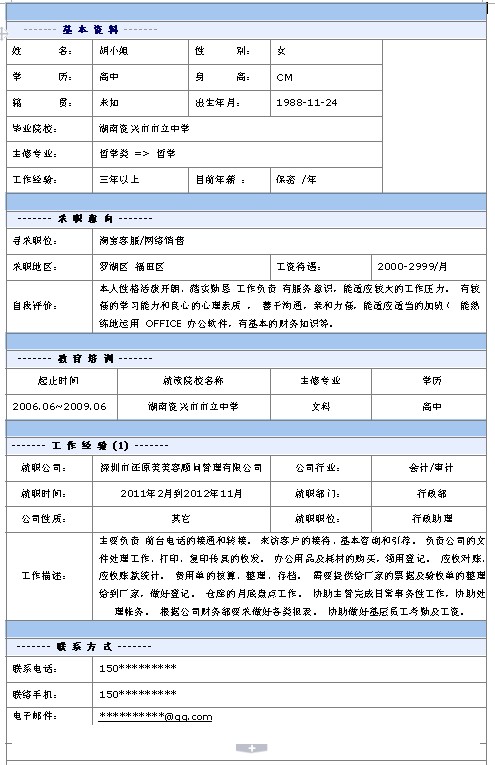 淘寶客服個人簡歷模板