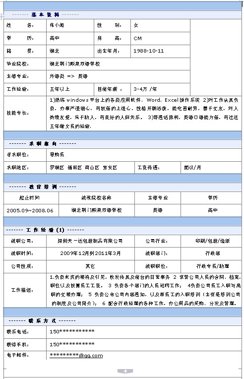 導購員個人求職簡歷模板