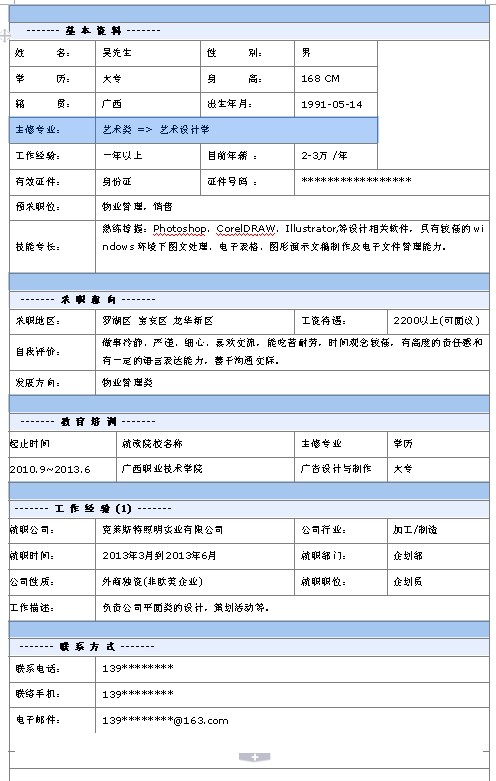 物業管理個人簡歷模板