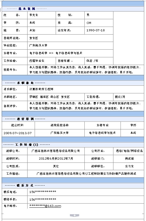 計算機軟件工程師個人簡歷模板