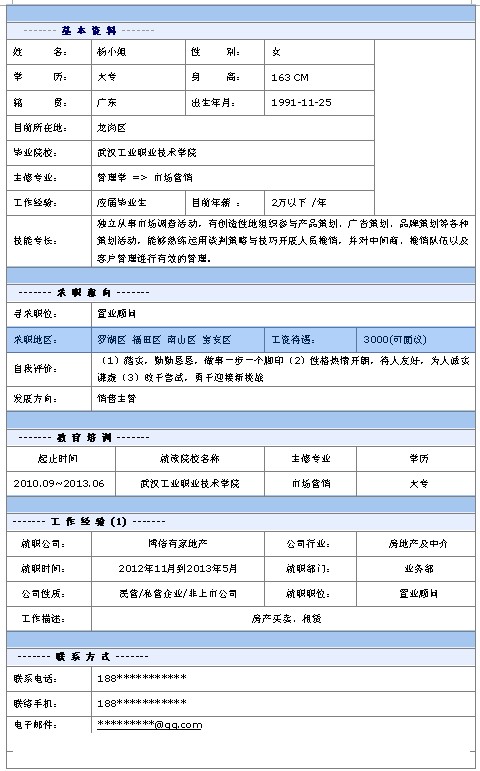置業顧問個人簡歷模板