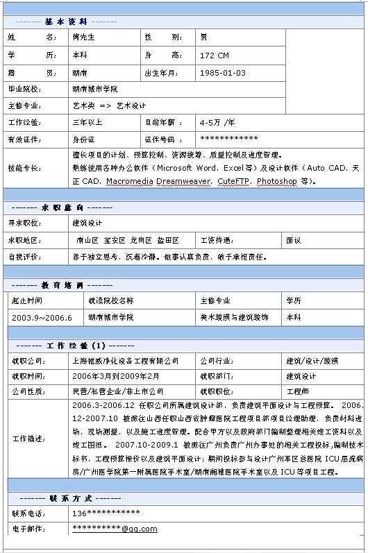 建筑設計師個人簡歷模板